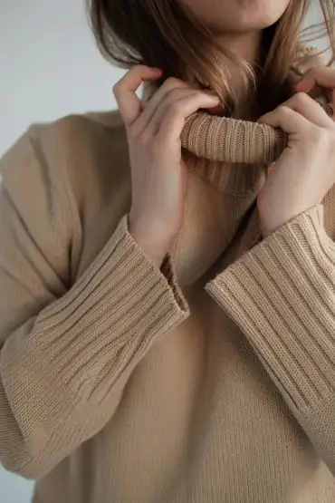 Beige Brown Cashmere Cable Knit Turtle Neck Jumper