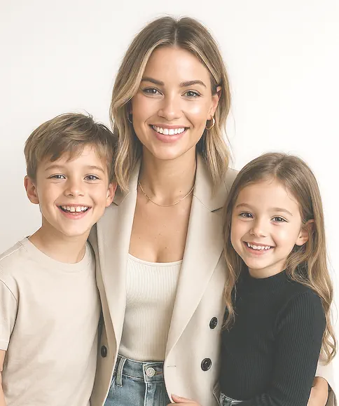 Happy mother and dad with her children